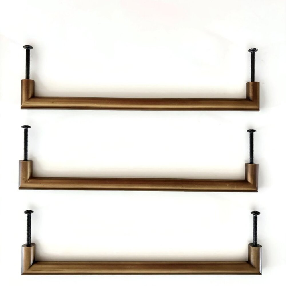WEST ELM 8" Midcentury Modern Antique Brass Drawer Cabinet Hardware Pulls Set 3